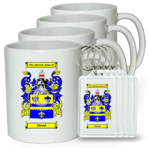 Deval Set of 4 Coffee Mugs and Keychains