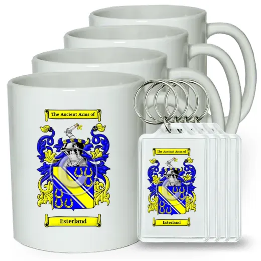 Esterland Set of 4 Coffee Mugs and Keychains