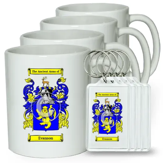 Evanson Set of 4 Coffee Mugs and Keychains