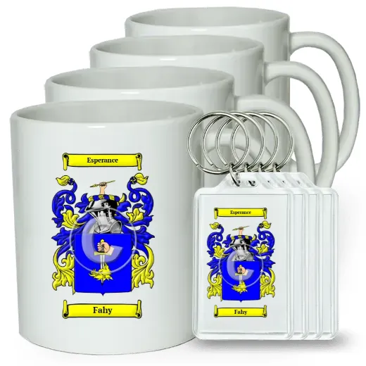 Fahy Set of 4 Coffee Mugs and Keychains