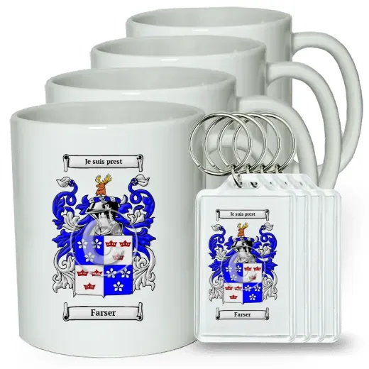 Farser Set of 4 Coffee Mugs and Keychains