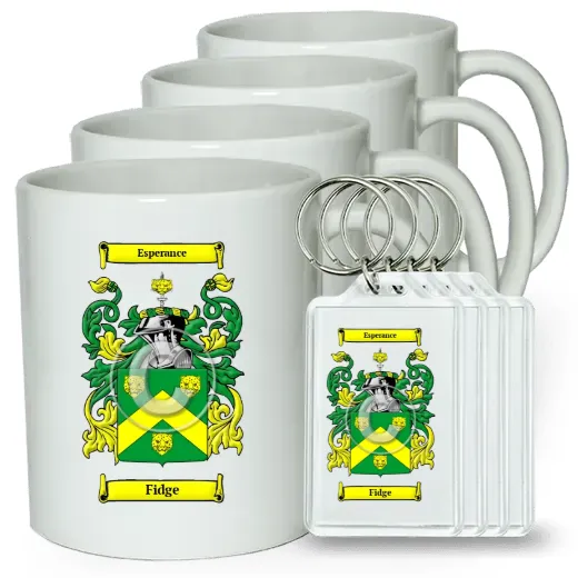 Fidge Set of 4 Coffee Mugs and Keychains