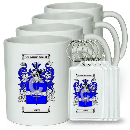 Foisy Set of 4 Coffee Mugs and Keychains