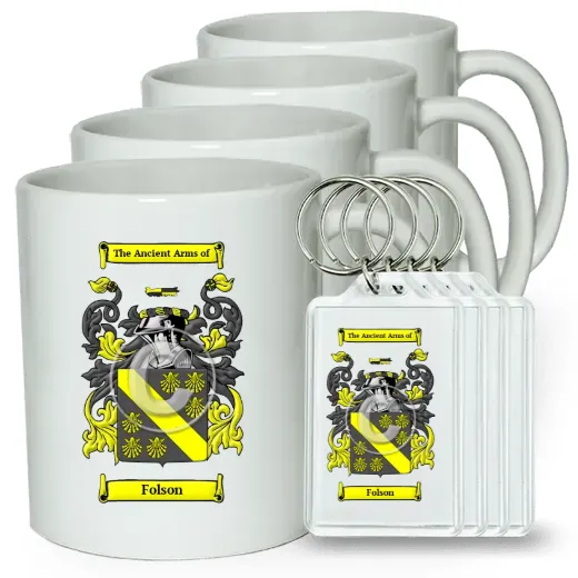 Folson Set of 4 Coffee Mugs and Keychains