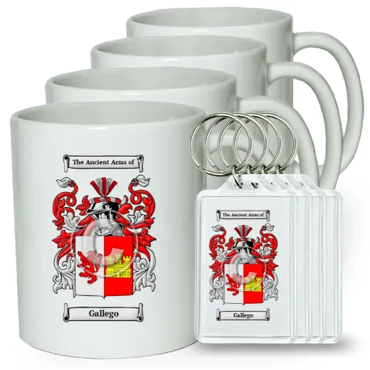 Gallego Set of 4 Coffee Mugs and Keychains