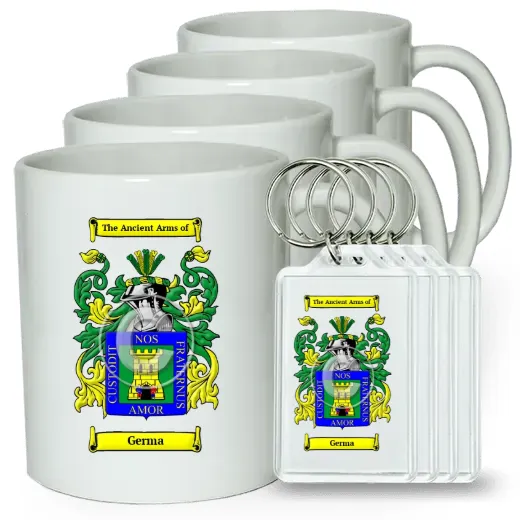 Germa Set of 4 Coffee Mugs and Keychains