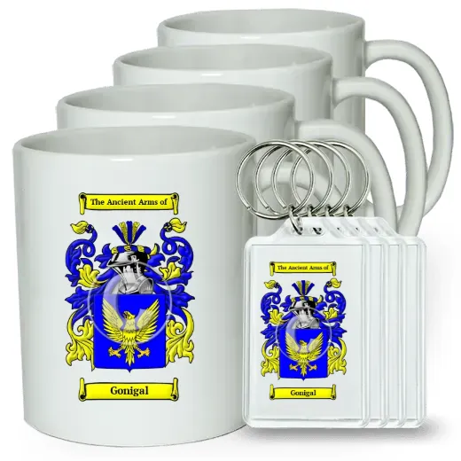Gonigal Set of 4 Coffee Mugs and Keychains