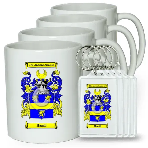 Hamil Set of 4 Coffee Mugs and Keychains