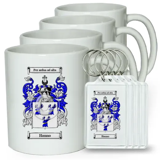 Hanno Set of 4 Coffee Mugs and Keychains