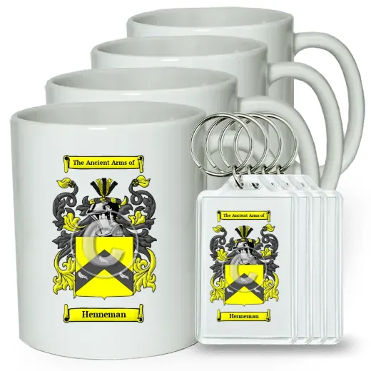 Henneman Set of 4 Coffee Mugs and Keychains