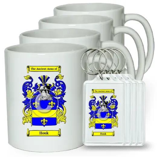 Houk Set of 4 Coffee Mugs and Keychains