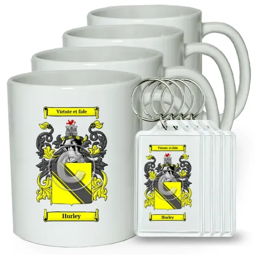 Hurley Set of 4 Coffee Mugs and Keychains