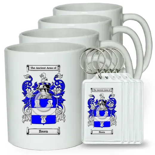 Ibsen Set of 4 Coffee Mugs and Keychains