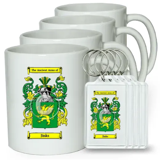Jinks Set of 4 Coffee Mugs and Keychains