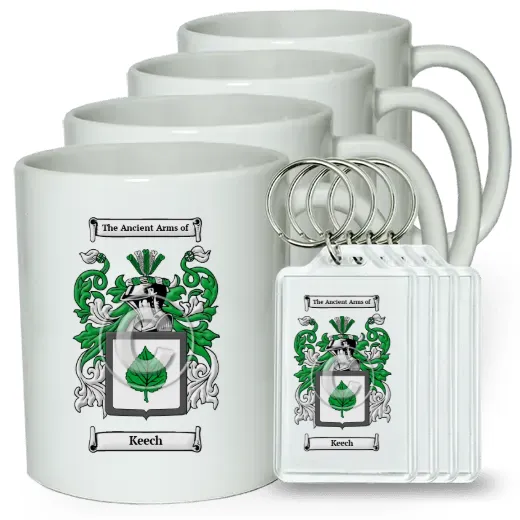Keech Set of 4 Coffee Mugs and Keychains