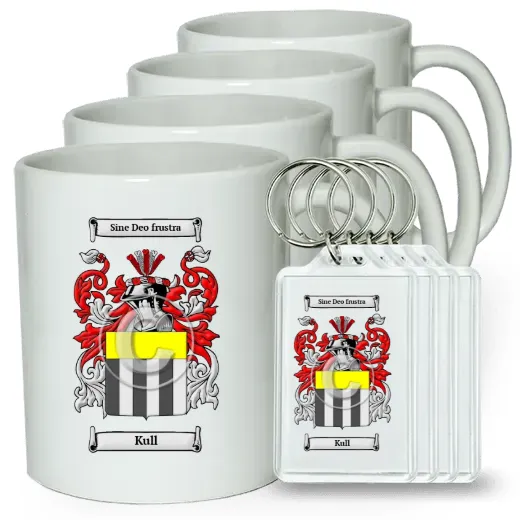 Kull Set of 4 Coffee Mugs and Keychains