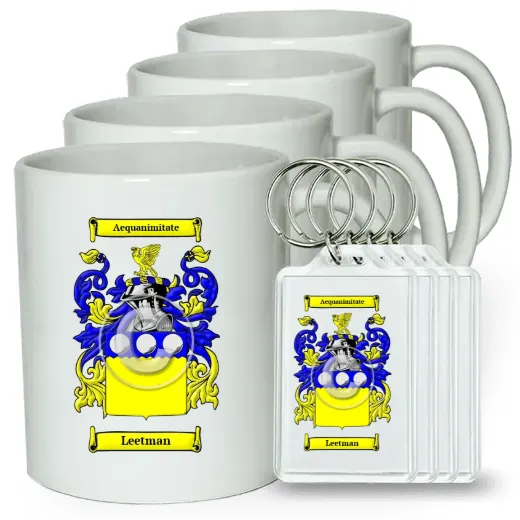 Leetman Set of 4 Coffee Mugs and Keychains