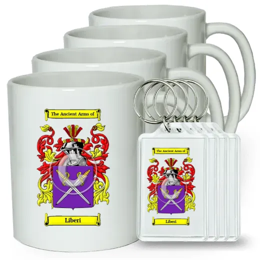 Liberi Set of 4 Coffee Mugs and Keychains
