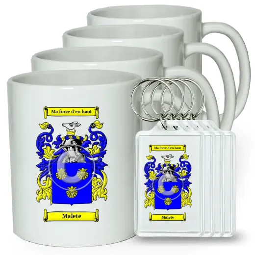 Malete Set of 4 Coffee Mugs and Keychains