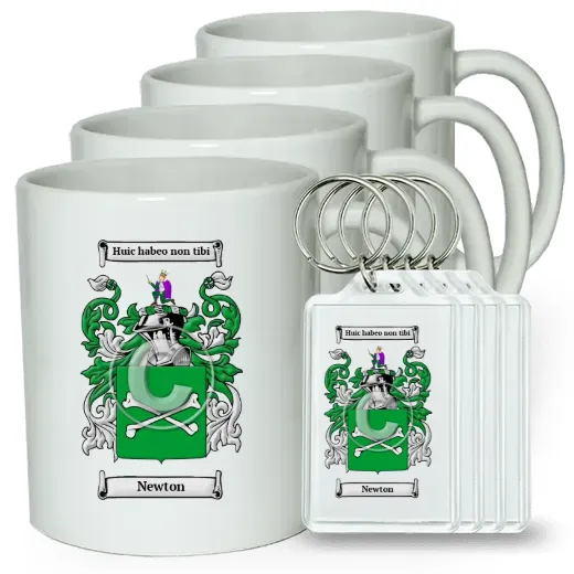 Newton Set of 4 Coffee Mugs and Keychains