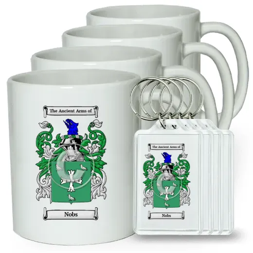 Nobs Set of 4 Coffee Mugs and Keychains