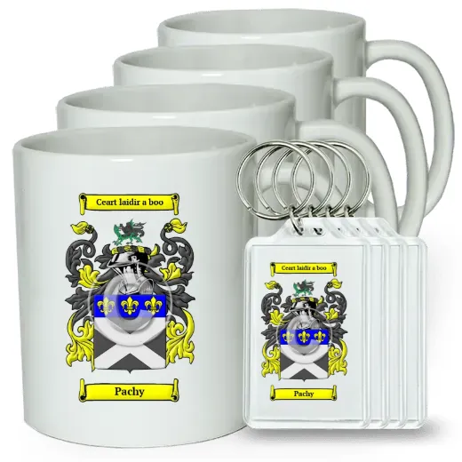 Pachy Set of 4 Coffee Mugs and Keychains