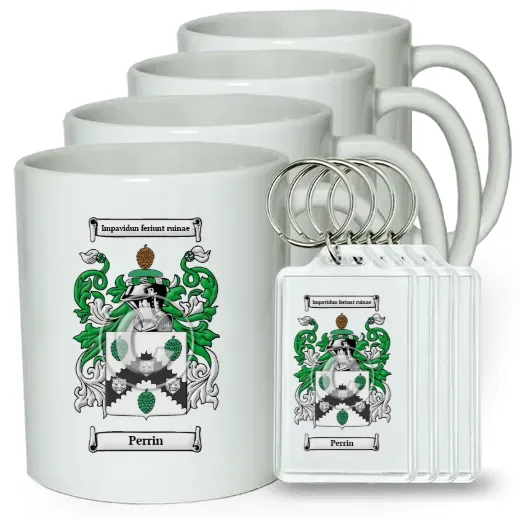 Perrin Set of 4 Coffee Mugs and Keychains