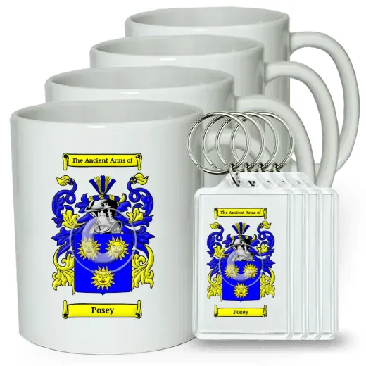 Posey Set of 4 Coffee Mugs and Keychains