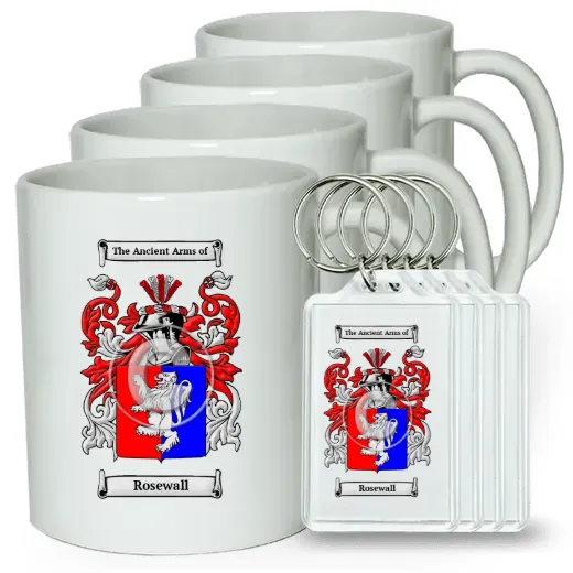 Rosewall Set of 4 Coffee Mugs and Keychains