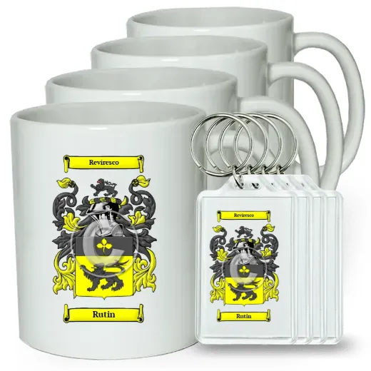 Rutin Set of 4 Coffee Mugs and Keychains