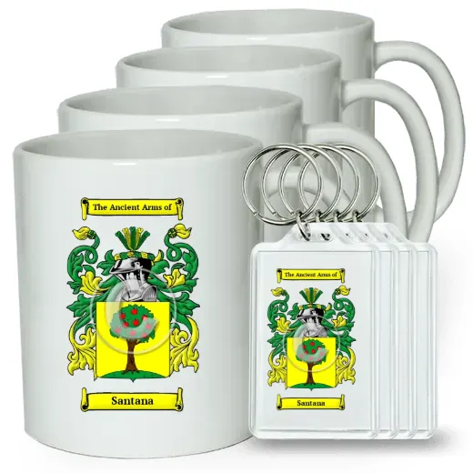 Santana Set of 4 Coffee Mugs and Keychains