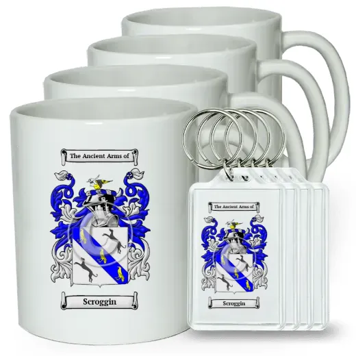 Scroggin Set of 4 Coffee Mugs and Keychains