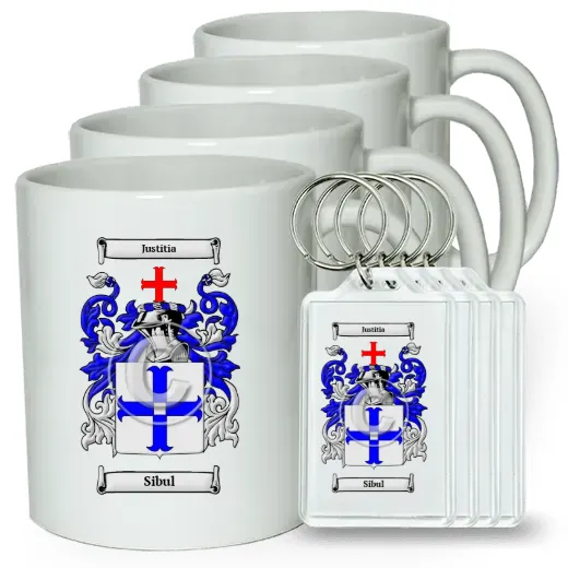 Sibul Set of 4 Coffee Mugs and Keychains