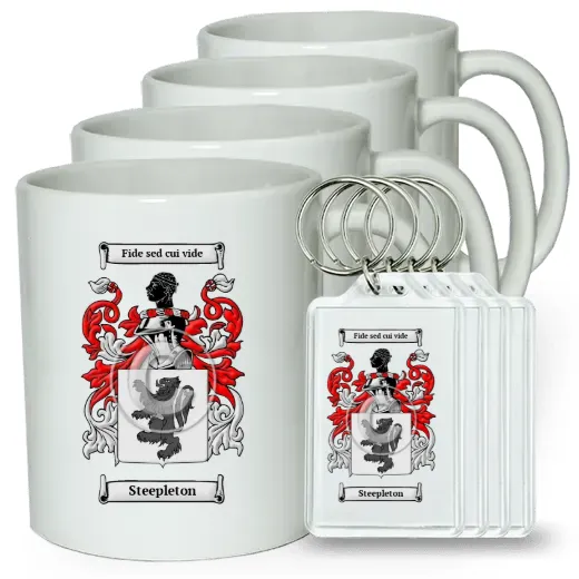 Steepleton Set of 4 Coffee Mugs and Keychains