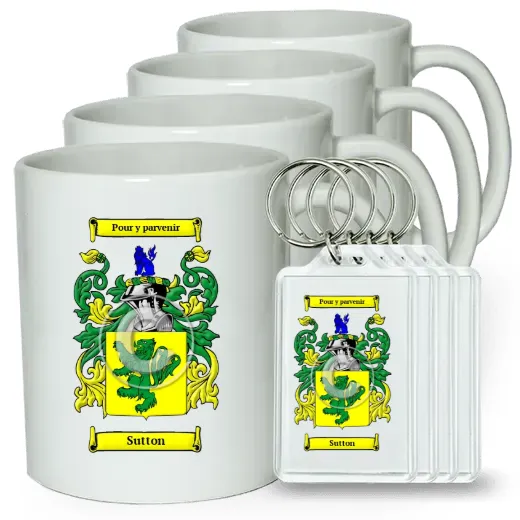 Sutton Set of 4 Coffee Mugs and Keychains
