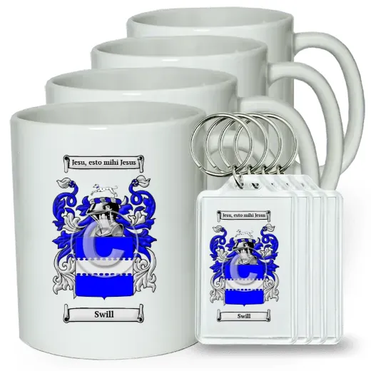 Swill Set of 4 Coffee Mugs and Keychains