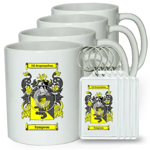 Sympson Set of 4 Coffee Mugs and Keychains