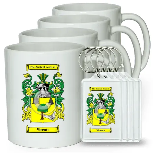 Vicente Set of 4 Coffee Mugs and Keychains