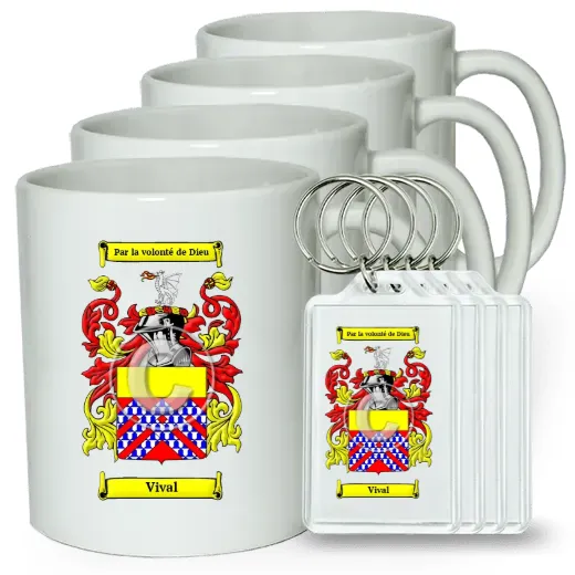 Vival Set of 4 Coffee Mugs and Keychains