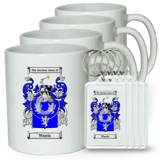 Warrix Set of 4 Coffee Mugs and Keychains