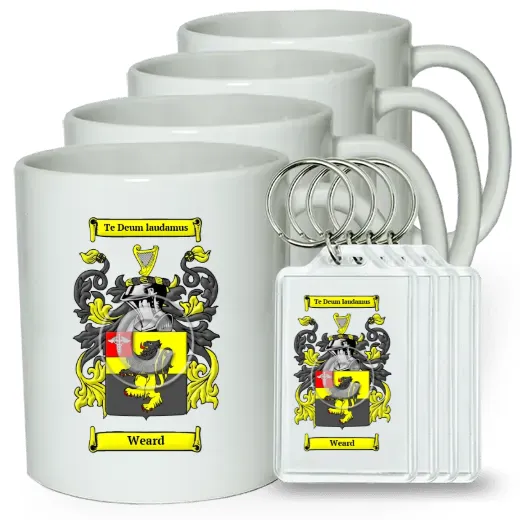 Weard Set of 4 Coffee Mugs and Keychains