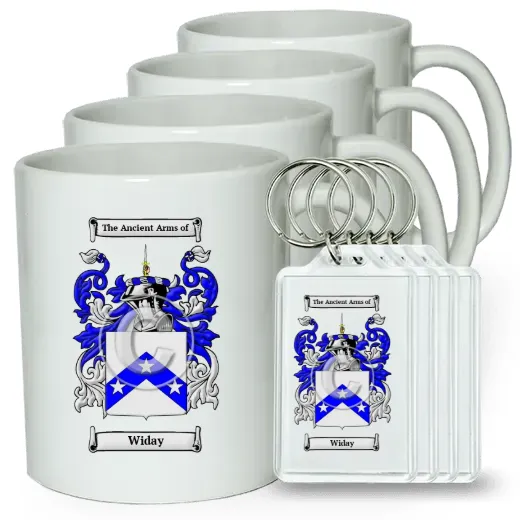 Widay Set of 4 Coffee Mugs and Keychains