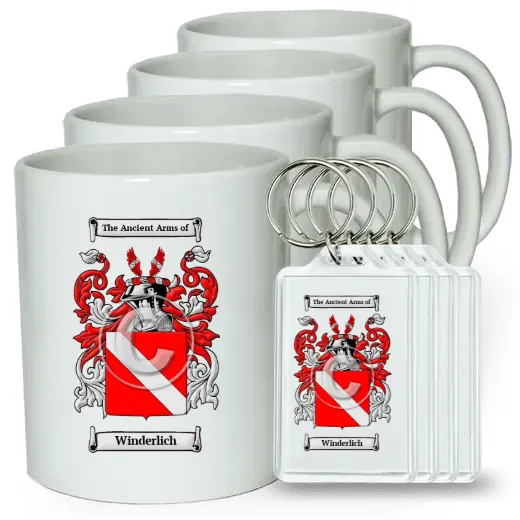 Winderlich Set of 4 Coffee Mugs and Keychains