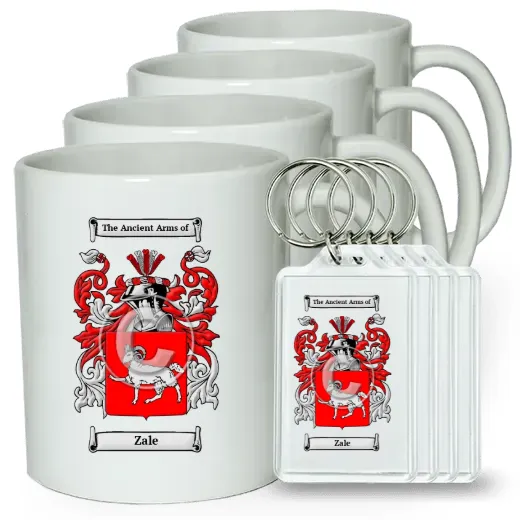 Zale Set of 4 Coffee Mugs and Keychains
