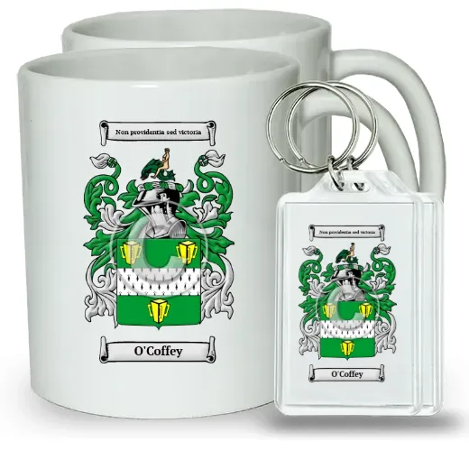O'Coffey Pair of Coffee Mugs and Pair of Keychains