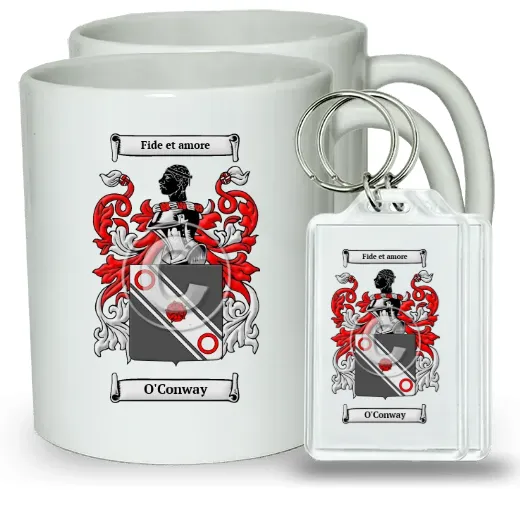 O'Conway Pair of Coffee Mugs and Pair of Keychains