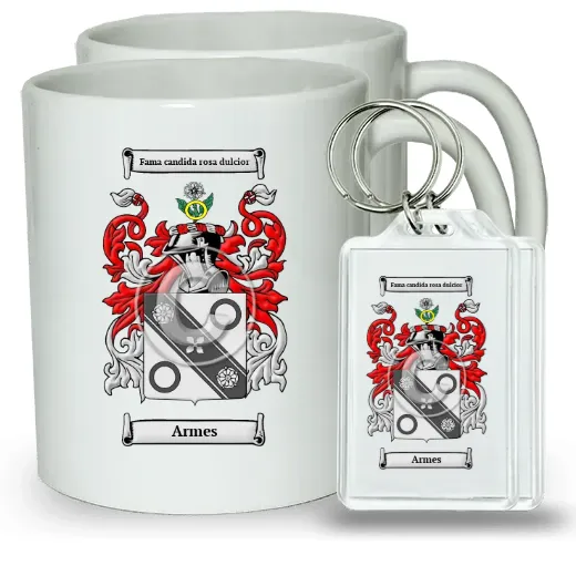 Armes Pair of Coffee Mugs and Pair of Keychains