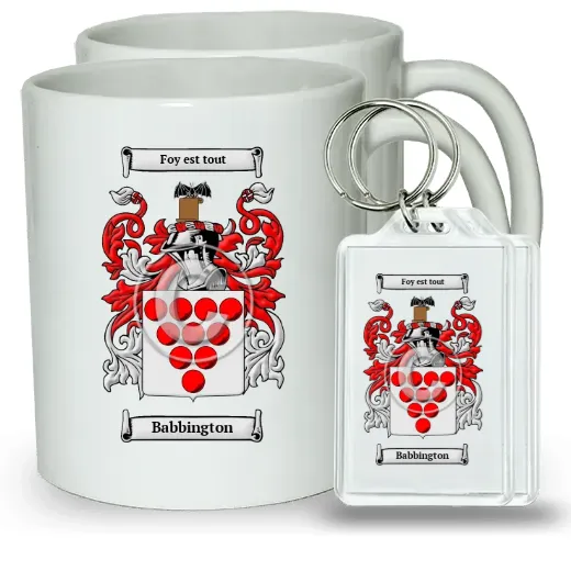 Babbington Pair of Coffee Mugs and Pair of Keychains