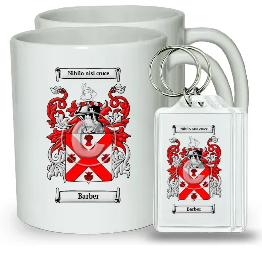 Barber Pair of Coffee Mugs and Pair of Keychains