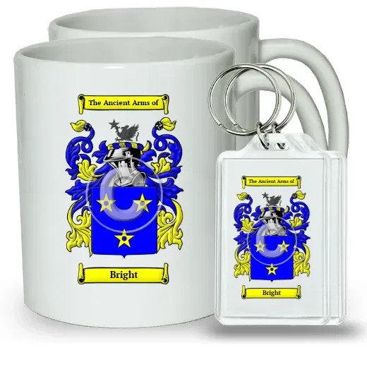 Bright Pair of Coffee Mugs and Pair of Keychains